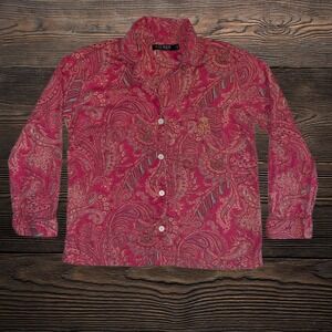 Lauren Ralph Lauren Medium Pink Paisley Cotton Blend Pajama Sleep Shirt Womens